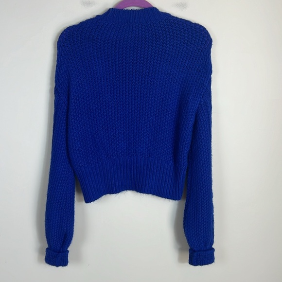 Anthropologie Cropped Cable-Knit Sweater Royal Blue Size XXS - Picture 7 of 11